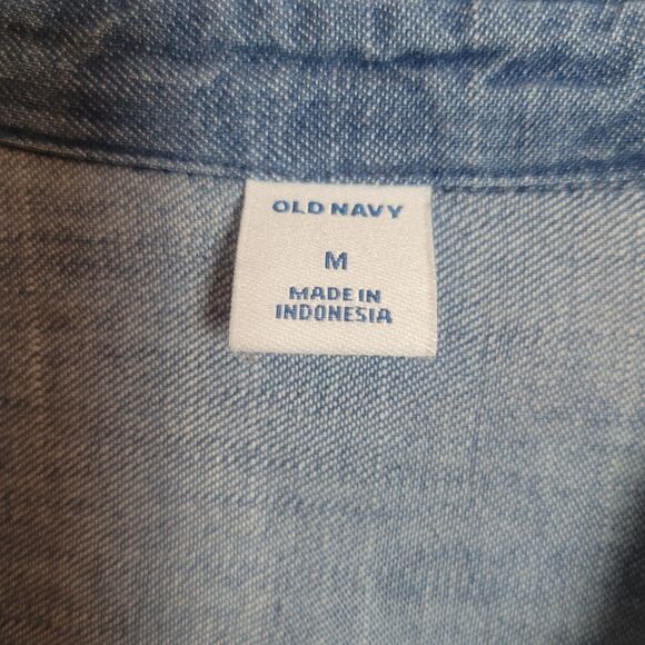 Old Navy Chambray Long Sleeve Shirt Dress Women's Medium Blue Classic Preppy - Picture 6 of 10